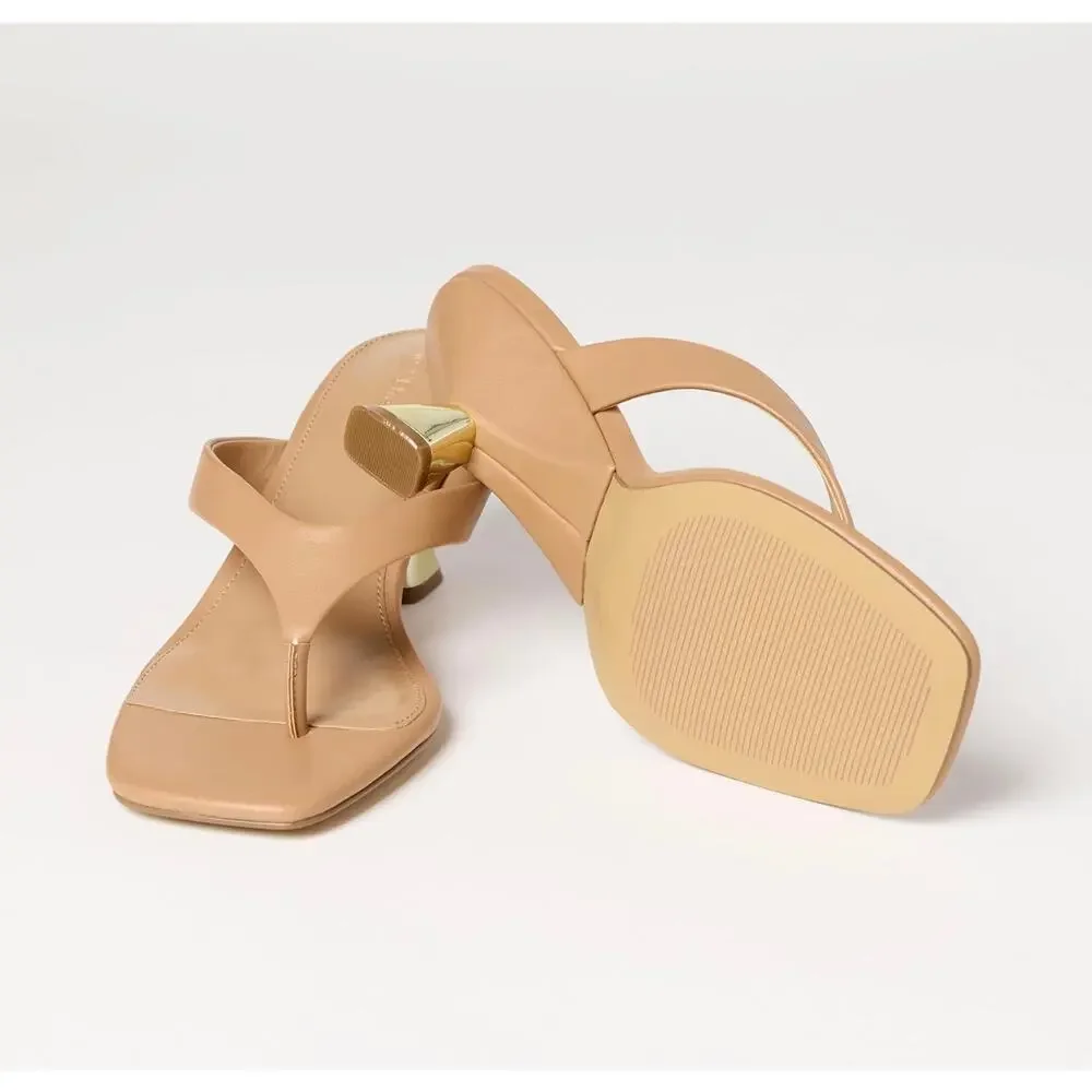 The Drop Women's Tan Dakota Thong Sculpted Heel Sandal